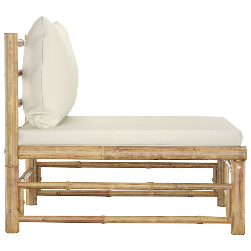 Dealsmate  Garden Middle Sofa with Cream White Cushions Bamboo