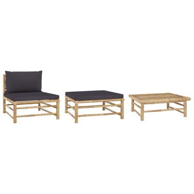 Dealsmate  3 Piece Garden Lounge Set with Dark Grey Cushions Bamboo