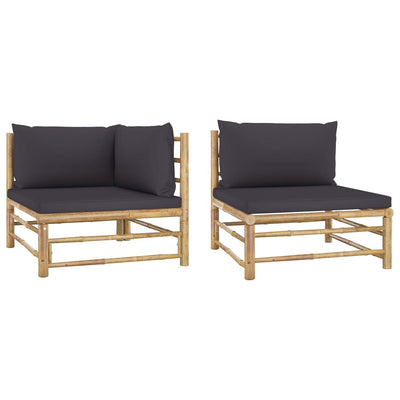 Dealsmate  2 Piece Garden Lounge Set with Dark Grey Cushions Bamboo