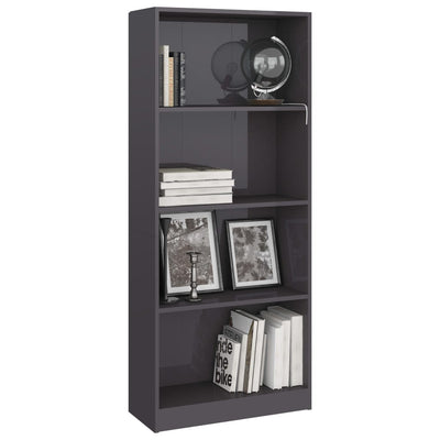 Dealsmate  4-Tier Book Cabinet High Gloss Grey 60x24x142 cm Engineered Wood