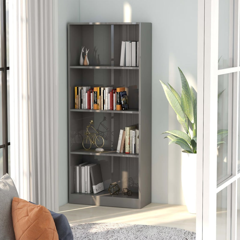 Dealsmate  4-Tier Book Cabinet High Gloss Grey 60x24x142 cm Engineered Wood