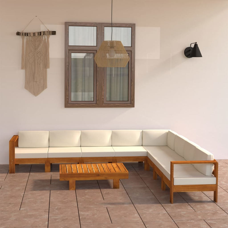 Dealsmate  9 Piece Garden Lounge Set with Cream White Cushions Acacia Wood