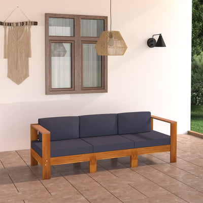 Dealsmate  3-Seater Garden Sofa with Dark Grey Cushions Acacia Wood
