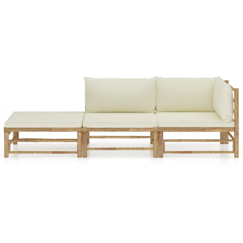Dealsmate  3 Piece Garden Lounge Set with Cream White Cushions Bamboo