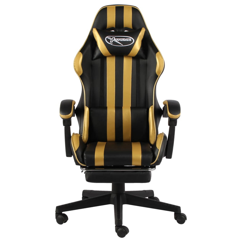 Dealsmate  Racing Chair with Footrest Black and Gold Faux Leather
