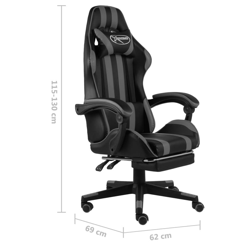 Dealsmate  Racing Chair with Footrest Black and Grey Faux Leather