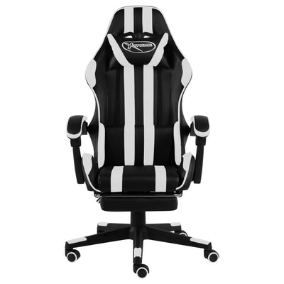 Dealsmate  Racing Chair with Footrest Black and White Faux Leather