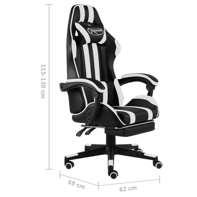 Dealsmate  Racing Chair with Footrest Black and White Faux Leather