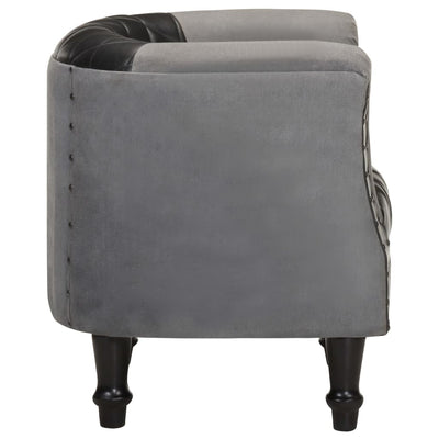Dealsmate  Tub Chair Black Real Leather and Solid Mango Wood