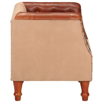 Dealsmate  Tub Chair Brown Real Leather and Solid Mango Wood