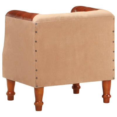 Dealsmate  Tub Chair Brown Real Leather and Solid Mango Wood
