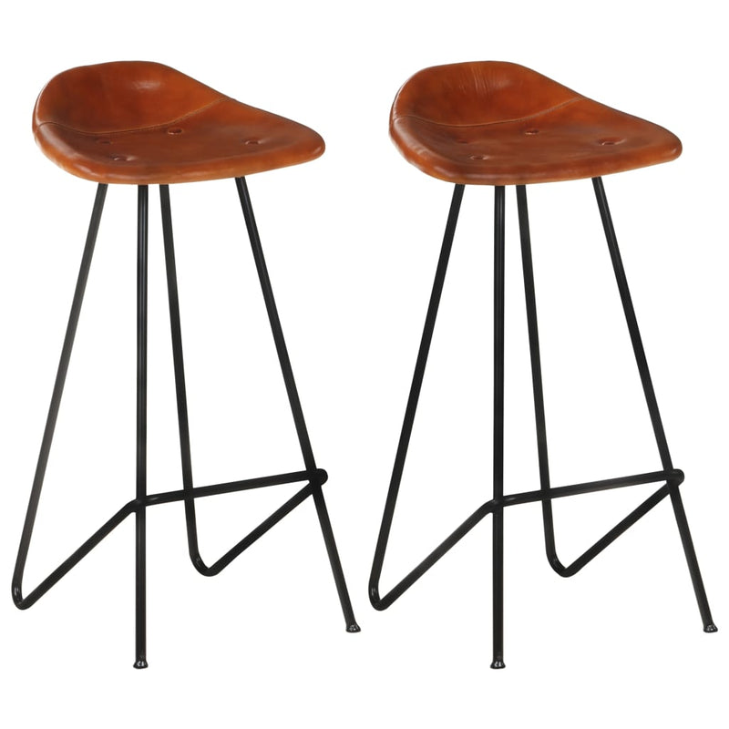Dealsmate  Bar Stools 2 pcs Brown Real Leather
