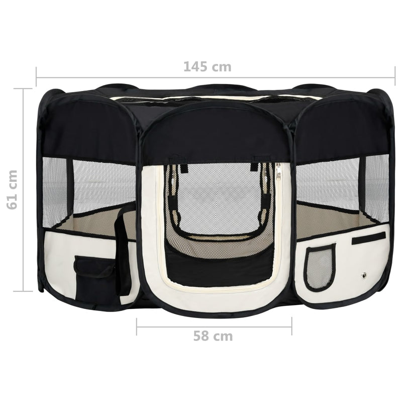 Dealsmate  Foldable Dog Playpen with Carrying Bag Black 145x145x61 cm