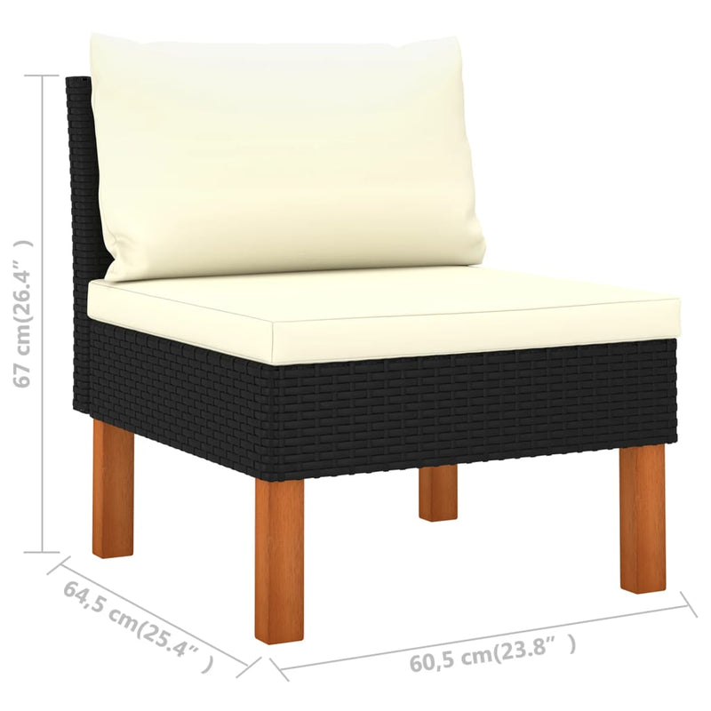 Dealsmate  Middle Sofas 2 pcs Poly Rattan and Solid Eucalyptus Wood