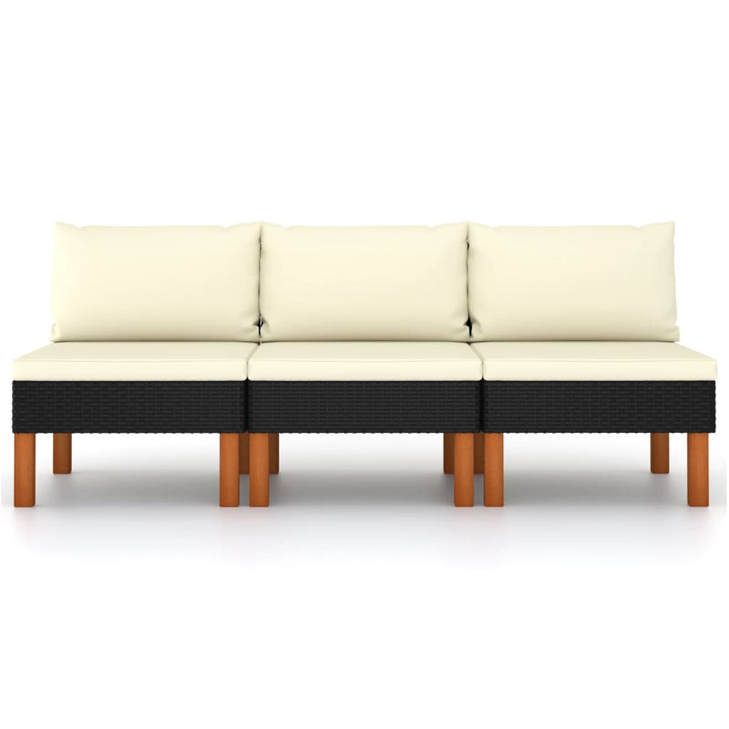 Dealsmate  Middle Sofas 3 pcs Poly Rattan and Solid Eucalyptus Wood