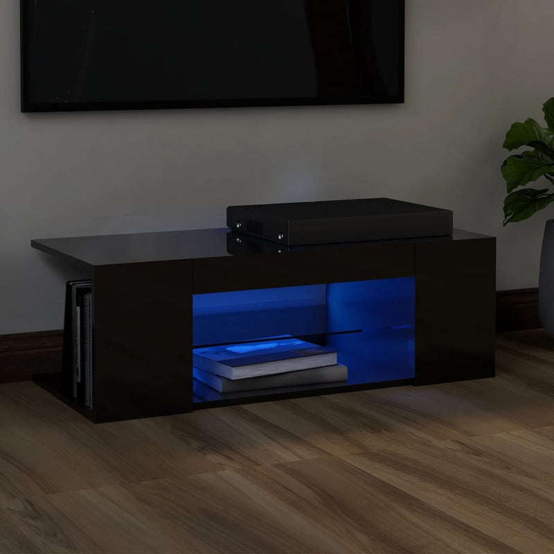 Dealsmate  TV Cabinet with LED Lights High Gloss Black 90x39x30 cm