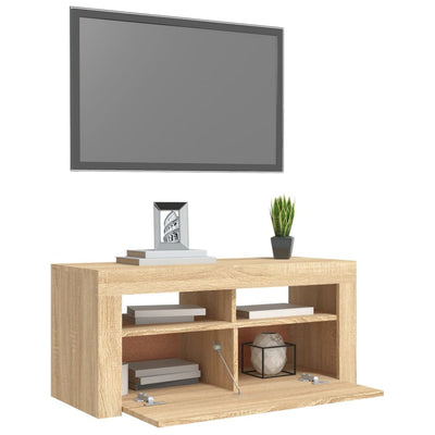 Dealsmate  TV Cabinet with LED Lights Sonoma Oak 90x35x40 cm
