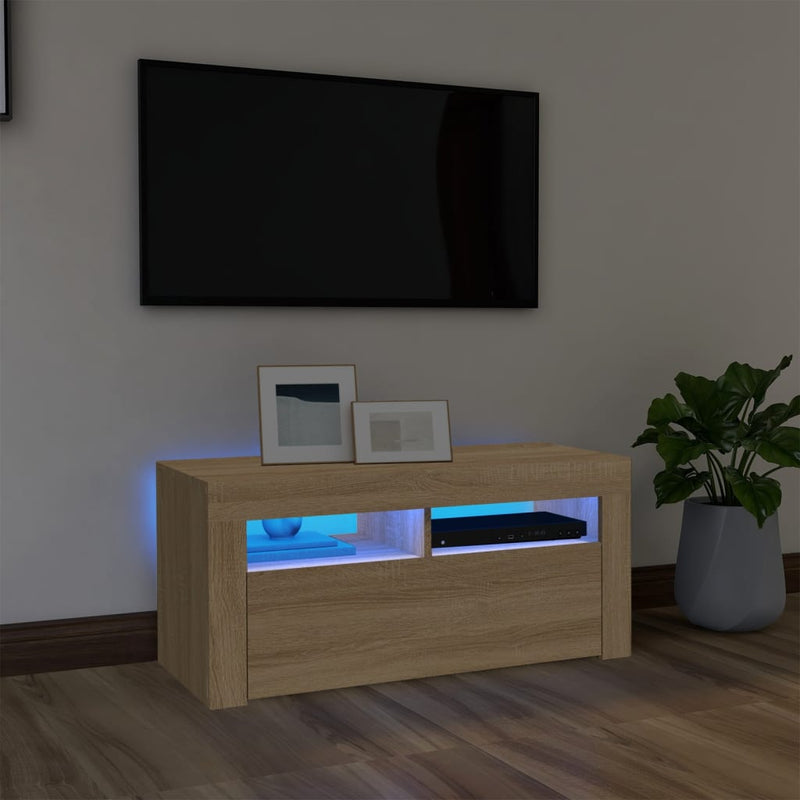 Dealsmate  TV Cabinet with LED Lights Sonoma Oak 90x35x40 cm