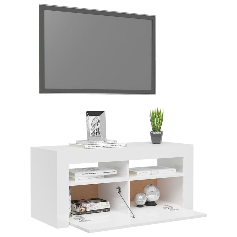 Dealsmate  TV Cabinet with LED Lights High Gloss White 90x35x40 cm