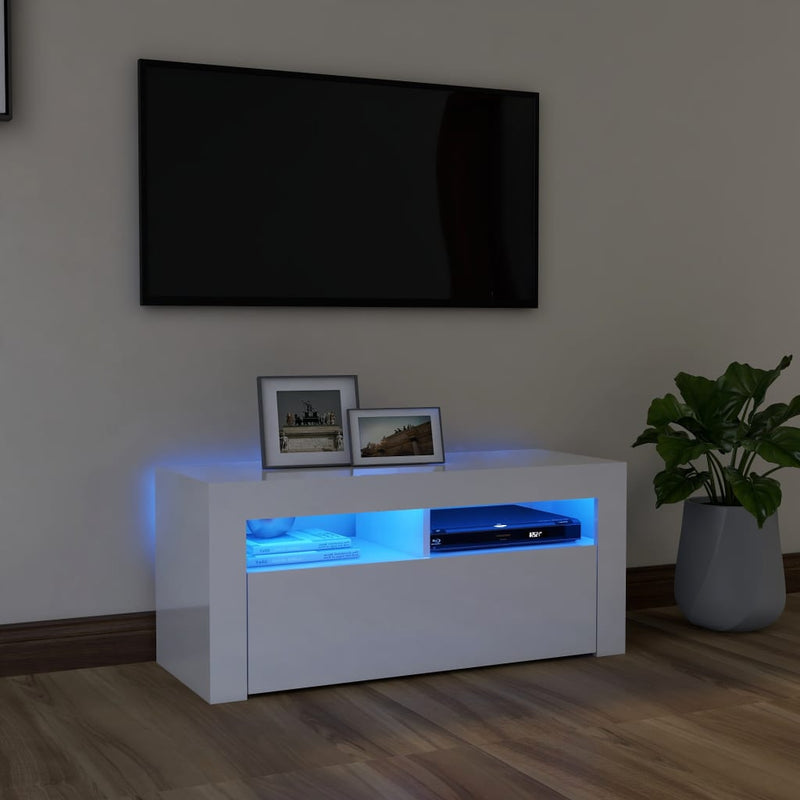 Dealsmate  TV Cabinet with LED Lights High Gloss White 90x35x40 cm
