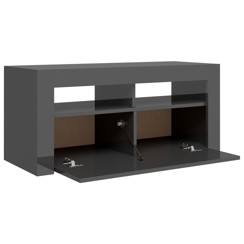 Dealsmate  TV Cabinet with LED Lights High Gloss Grey 90x35x40 cm