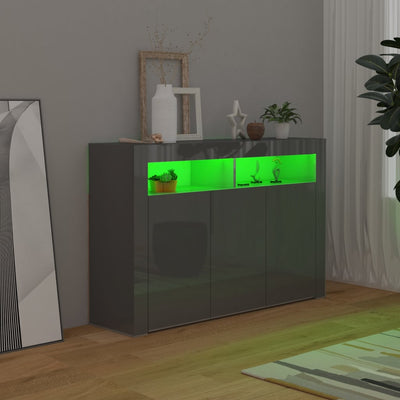 Dealsmate  Sideboard with LED Lights High Gloss Grey 115.5x30x75 cm