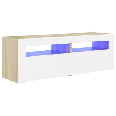 Dealsmate  TV Cabinet with LED Lights White and Sonoma Oak 120x35x40 cm