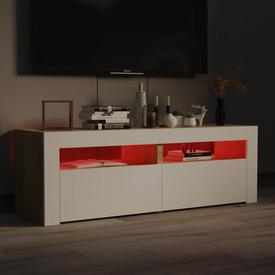 Dealsmate  TV Cabinet with LED Lights White and Sonoma Oak 120x35x40 cm
