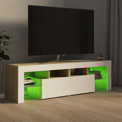 Dealsmate  TV Cabinet with LED Lights White and Sonoma Oak 140x36.5x40 cm