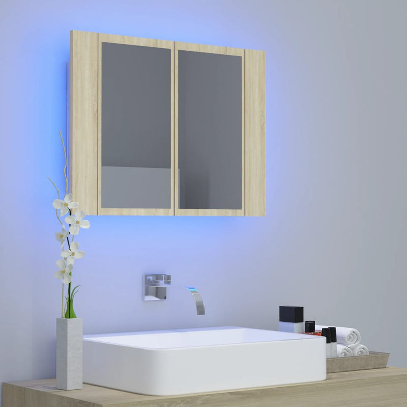 Dealsmate  LED Bathroom Mirror Cabinet Sonoma Oak 60x12x45 cm Acrylic