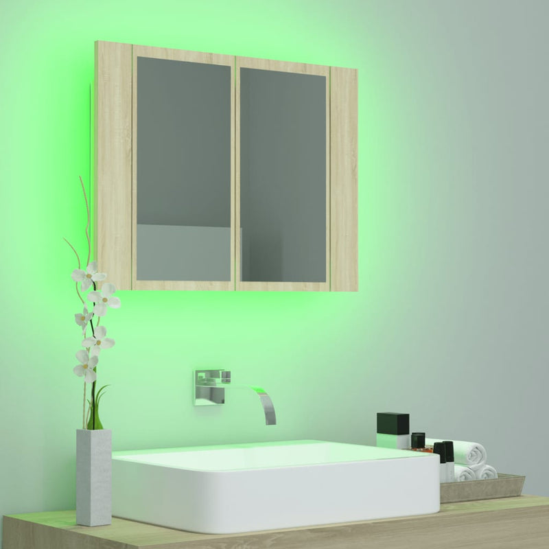 Dealsmate  LED Bathroom Mirror Cabinet Sonoma Oak 60x12x45 cm Acrylic