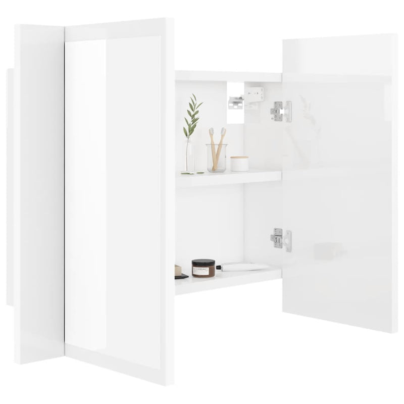 Dealsmate  LED Bathroom Mirror Cabinet High Gloss White 60x12x45 cm Acrylic
