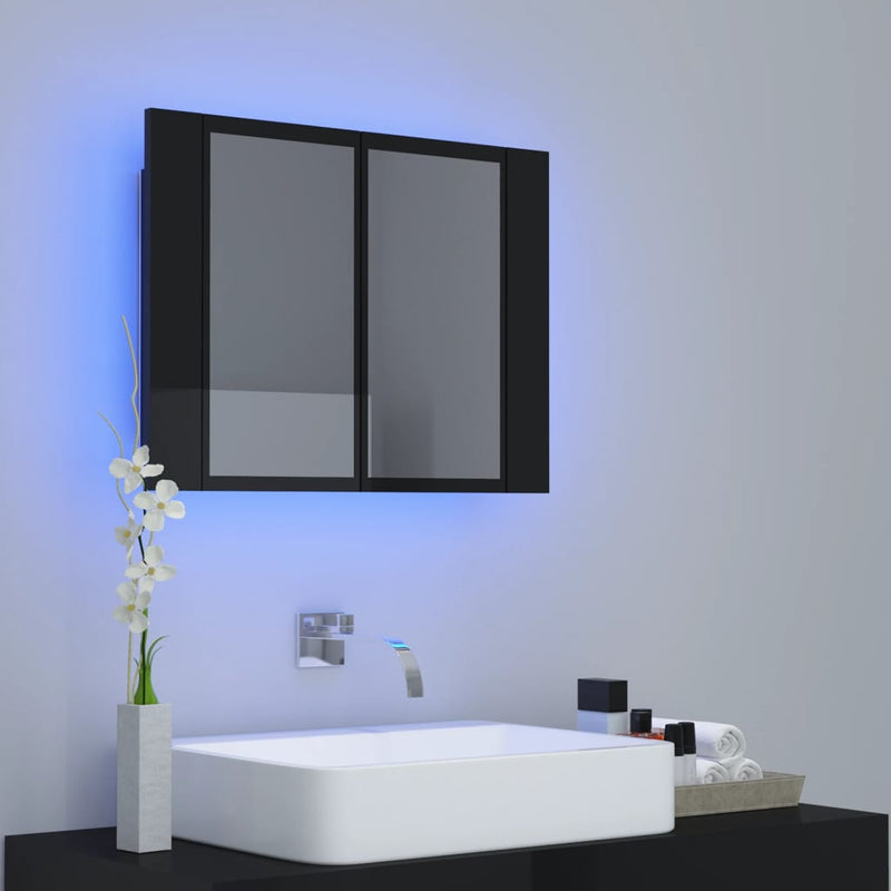 Dealsmate  LED Bathroom Mirror Cabinet High Gloss Black 60x12x45 cm Acrylic