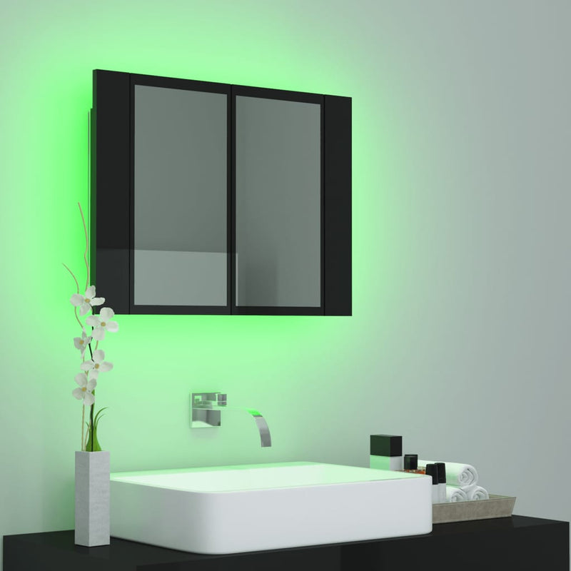 Dealsmate  LED Bathroom Mirror Cabinet High Gloss Black 60x12x45 cm Acrylic