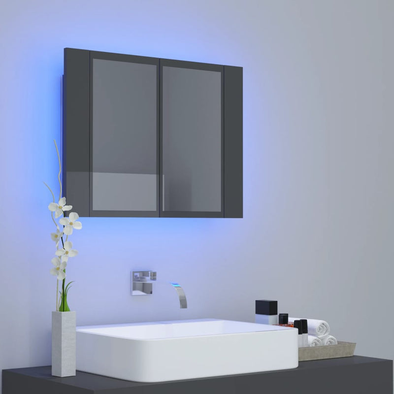 Dealsmate  LED Bathroom Mirror Cabinet High Gloss Grey 60x12x45 cm Acrylic