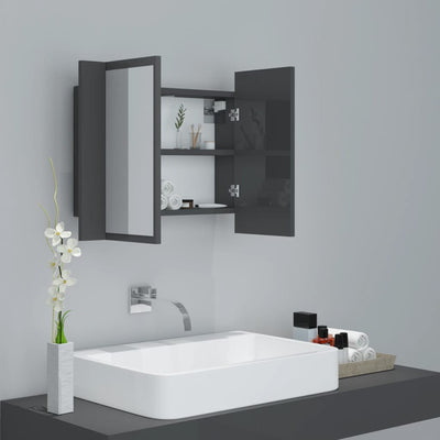 Dealsmate  LED Bathroom Mirror Cabinet High Gloss Grey 60x12x45 cm Acrylic