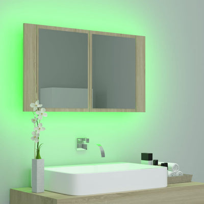 Dealsmate  LED Bathroom Mirror Cabinet Sonoma Oak 80x12x45 cm Acrylic