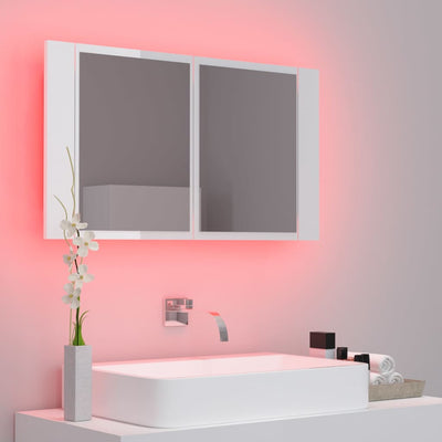Dealsmate  LED Bathroom Mirror Cabinet High Gloss White 80x12x45 cm Acrylic