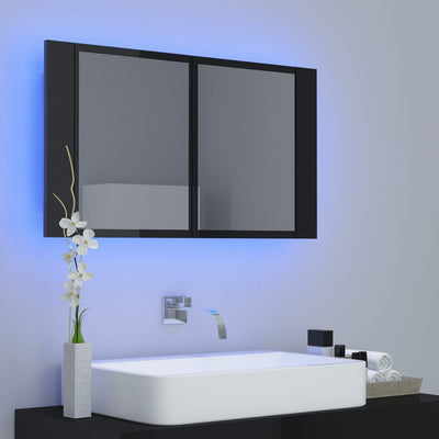 Dealsmate  LED Bathroom Mirror Cabinet High Gloss Black 80x12x45 cm Acrylic