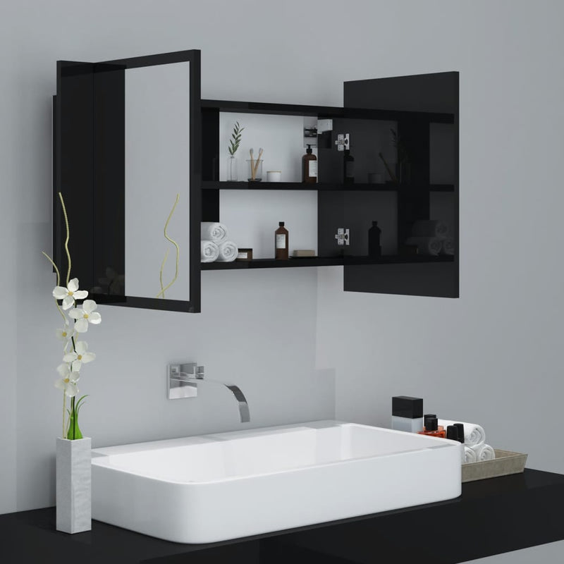 Dealsmate  LED Bathroom Mirror Cabinet High Gloss Black 80x12x45 cm Acrylic