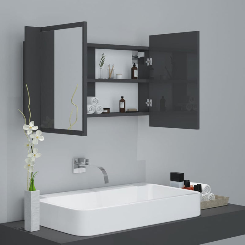 Dealsmate  LED Bathroom Mirror Cabinet High Gloss Grey 80x12x45 cm Acrylic