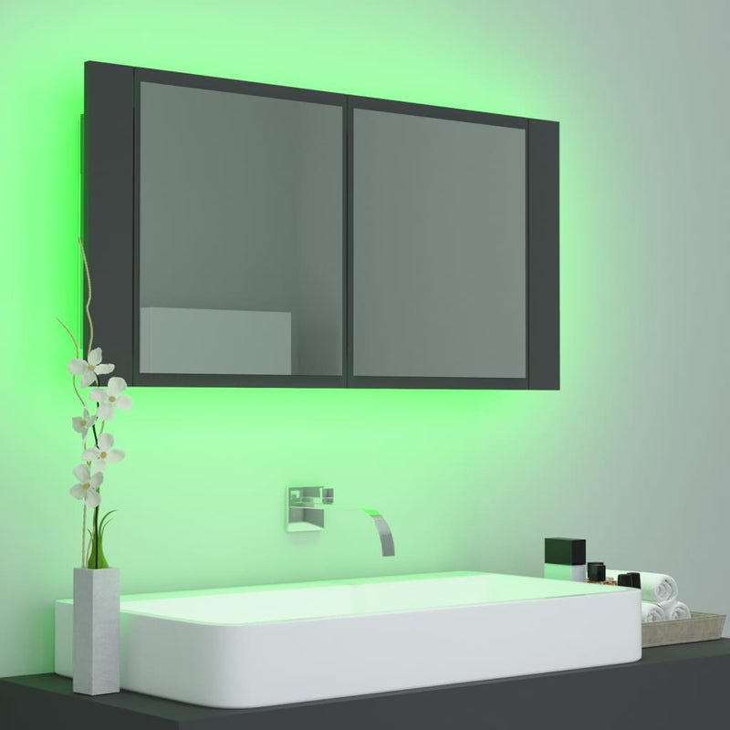 Dealsmate  LED Bathroom Mirror Cabinet Grey 90x12x45 cm Acrylic