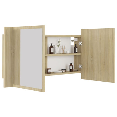 Dealsmate  LED Bathroom Mirror Cabinet Sonoma Oak 90x12x45 cm Acrylic