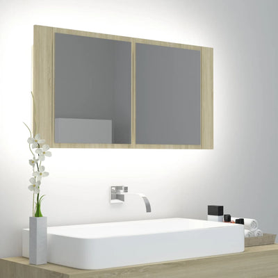 Dealsmate  LED Bathroom Mirror Cabinet Sonoma Oak 90x12x45 cm Acrylic