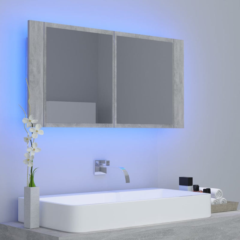 Dealsmate  LED Bathroom Mirror Cabinet Concrete Grey 90x12x45 cm Acrylic