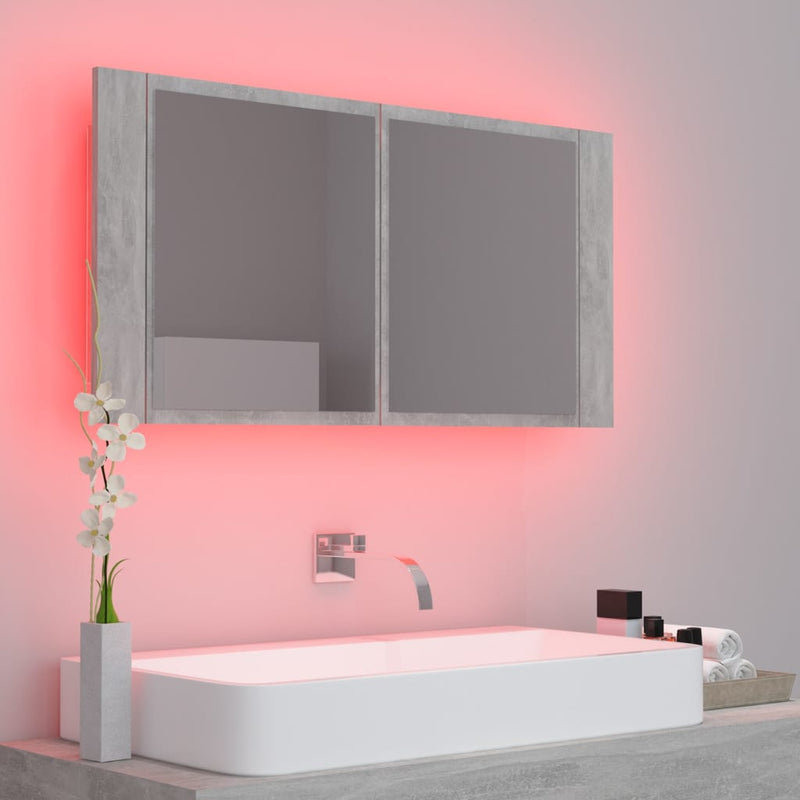 Dealsmate  LED Bathroom Mirror Cabinet Concrete Grey 90x12x45 cm Acrylic