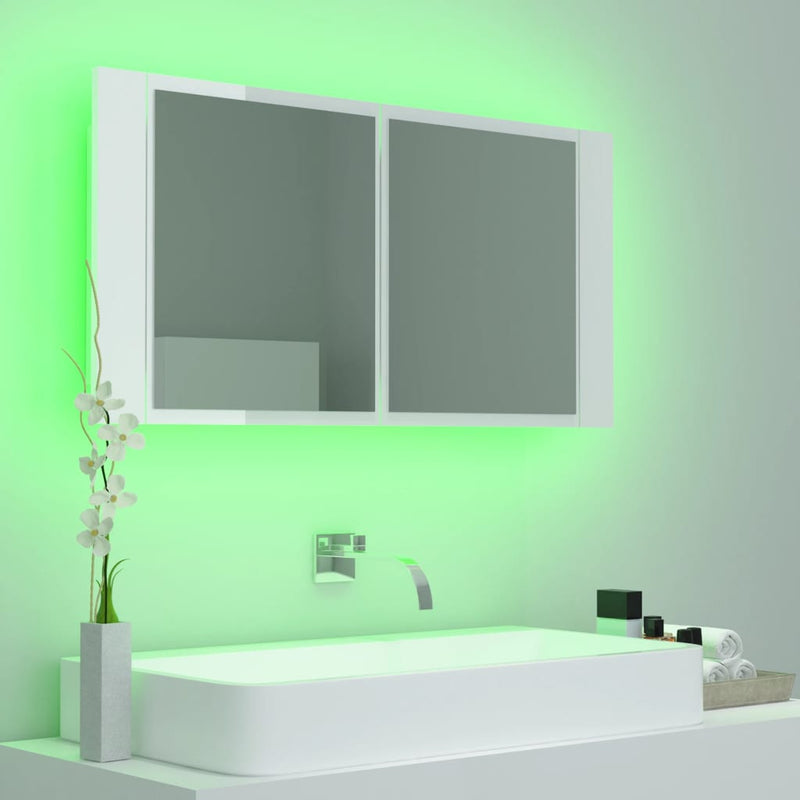Dealsmate  LED Bathroom Mirror Cabinet High Gloss White 90x12x45 cm Acrylic