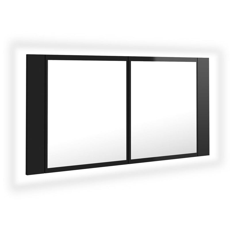 Dealsmate  LED Bathroom Mirror Cabinet High Gloss Black 90x12x45 cm Acrylic