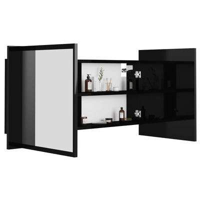 Dealsmate  LED Bathroom Mirror Cabinet High Gloss Black 90x12x45 cm Acrylic