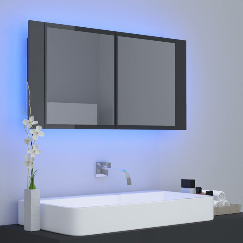 Dealsmate  LED Bathroom Mirror Cabinet High Gloss Grey 90x12x45 cm Acrylic